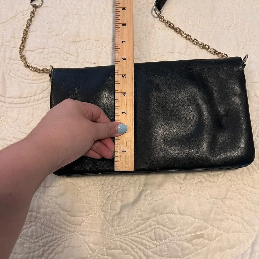 Vintage 90s Black Leather Shoulder Handbag Rectangle Minimalist Classy Old Money